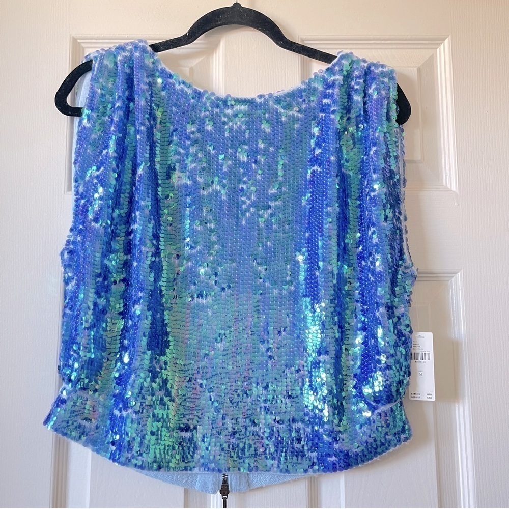Anthropologie Pilcro Sequined Wool Cashmere Knit Sleeveless Top Sky Blue Size M - Picture 2 of 13